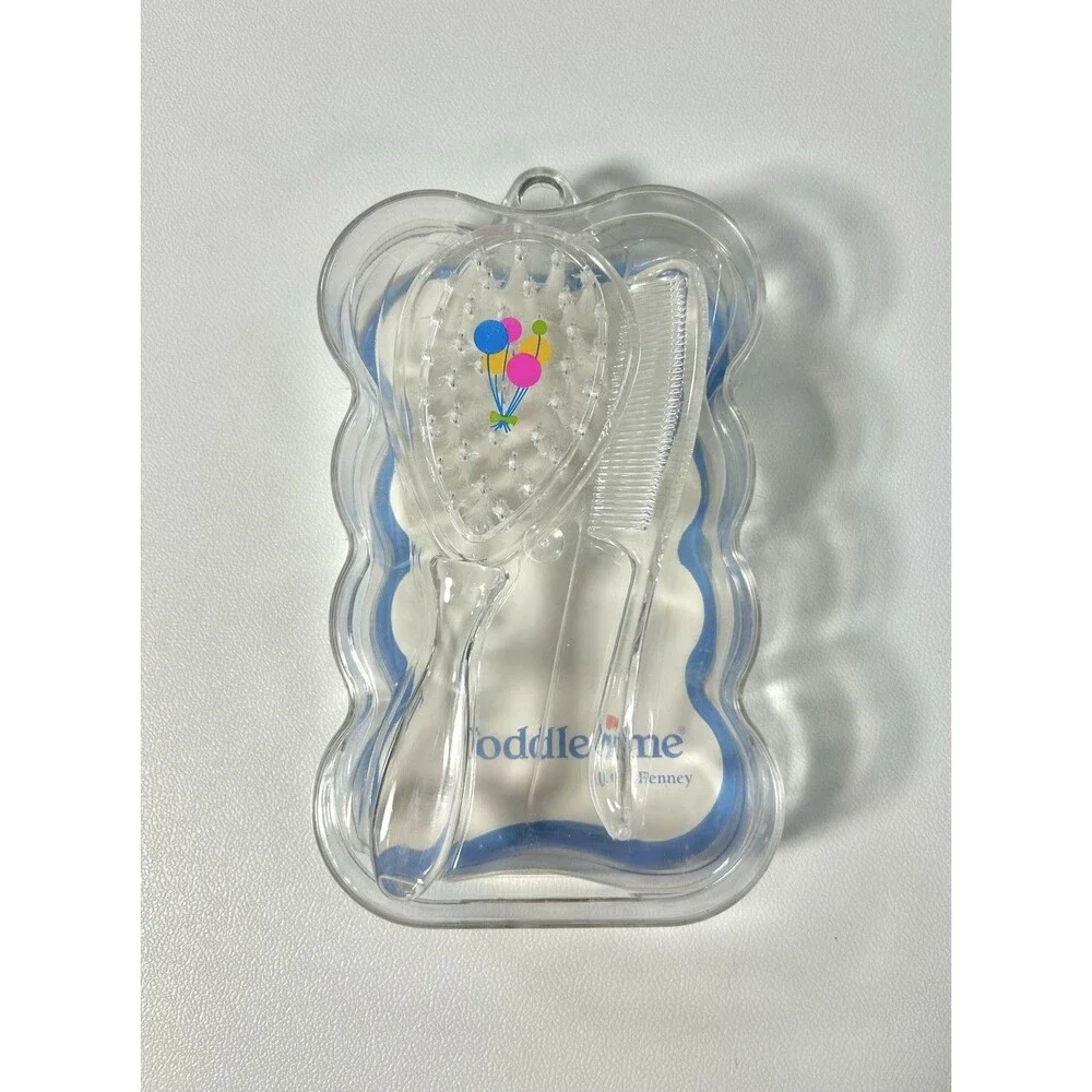 Vintage Toddletime JCPenney Nylon Baby Brush & Comb Set Balloons Clear Infant
